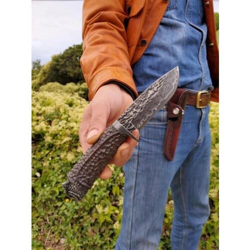 High Quality Damascus steel VG10 steel owl head handleStraight Knife Hunting Knife Outdoor Camping Self-defense EDC Tools