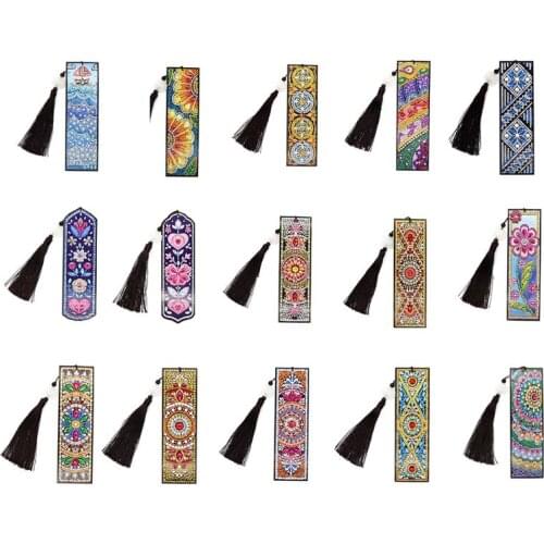 OOTDTY 5D DIY Special Shaped Diamond Painting Leather Bookmark Tassel Book Markers Embroidery Crafts Bookmarks For Books