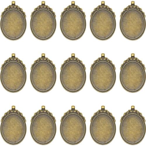 MENGJIALE 5pcs/lot Flowers Style Cabochon Base Setting Charms Pendant 35*51mm(Fit 30*40mm dia) Pendant Blanks Charms