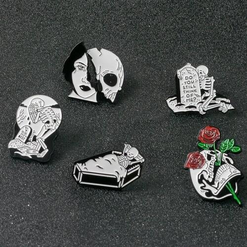 Rose And Skeleton Punk Dark Romantic Black Magic Witches Witch Witchcraft Pin Witch pin Magical Pin Brooches Badges Gift