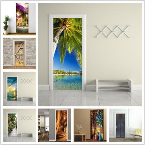 Sea Landscape Sliding Glass Door Stickers Wallpaper on the Doors Self Adhesive Waterproof PVC Mural Decal Home Decor Living Room