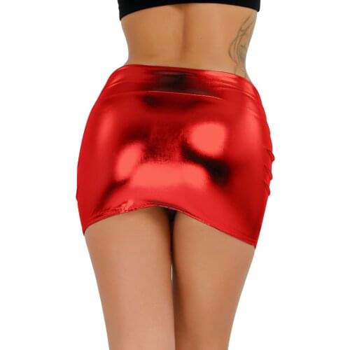 Sexy Women Shiny Lingerie Mini Skirts Glossy Appearance Sex Underwear Clothing Patent Leather Wetlook Erotic Cocktail Mini Skirt