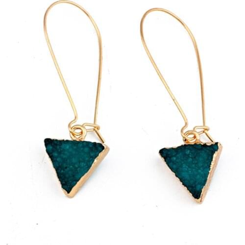 Drop Shipping Triangle Druzy Resin Earrings Big Long Drop Earrings For Women Jewelry Statement Pendientes Brinco Mujer Moda