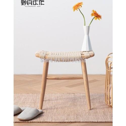 Nordic solid wood braided rope shoe changing stool Japanese-style log small stool dressing childrens chair stool dining stool