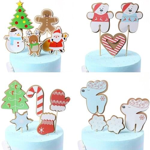 Christmas Party Cake Topper Christmas Tree Old Man Snowman Bear Love Deer Snowflake Cake Topper Home Decoration