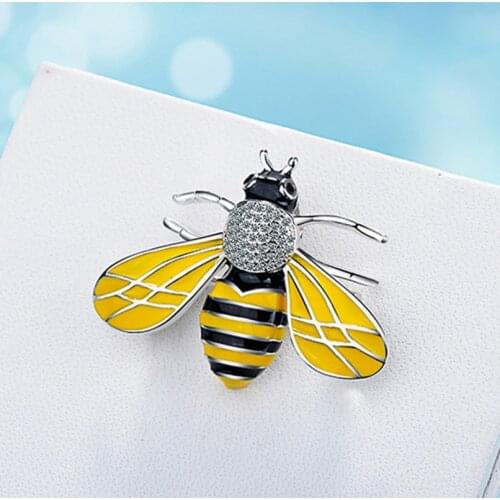 Unique Handmade Honey bee Brooch insect Jewelry silver with with black and yellow Enamel Pet Lovers Gift Idea free ship