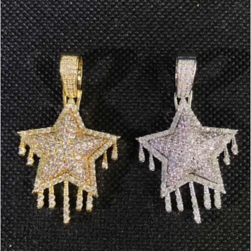 Hip-hop mens and womens universal pendant necklace five-pointed star Zircon Inlaid Copper Jewelry Street hipster accessories
