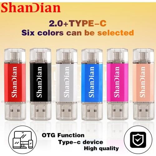 SHANDIAN OTG 2 in 1 USB Flash Drives USB2.0 & Type-C 512GB 256GB 128GB 64GB 32GB 16GB Pendrives Pen Drive Cle USB