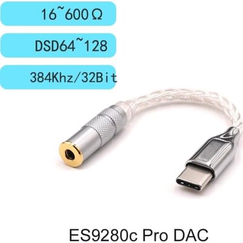 8 Cores Sterling Silver ES9280c Pro decoding DAC amp line DSD lossless amplifier type C male to 2.5mm 4.4mm 3.5mm male balance