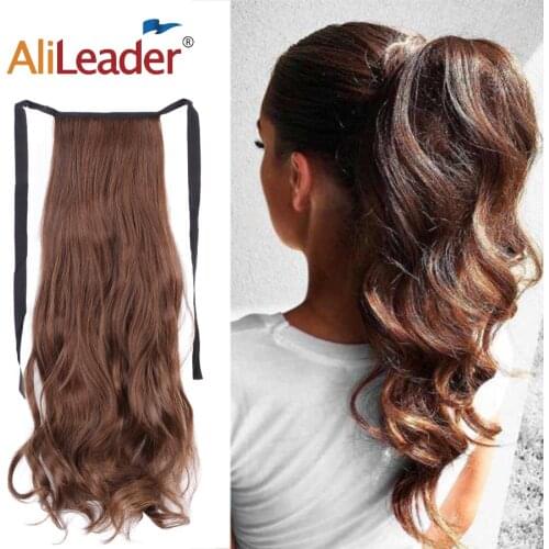 Alileader 20Inches Hair Extensions Silky Curly Ponytail Hairpieces Colorful Synthetic Drawstring Ponytail Black Brown Golden Red
