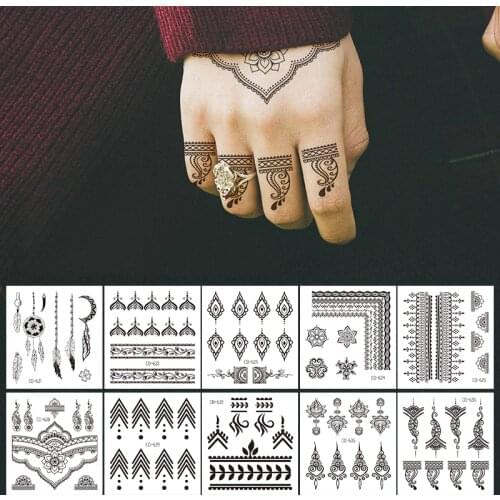 Temporary henna tattoos lace pattern black mandala temporary tattoo sticker jewelry stickers egypt hand rose tattoo indian