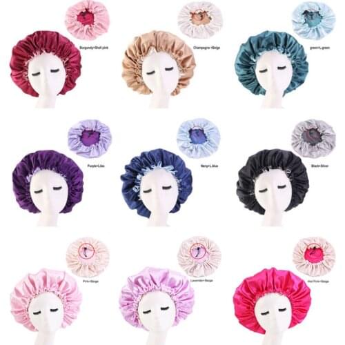New Fshion Women Satin Night Sleep Cap Hair Bonnet Hat Silk Head Cover Wide Elastic Band