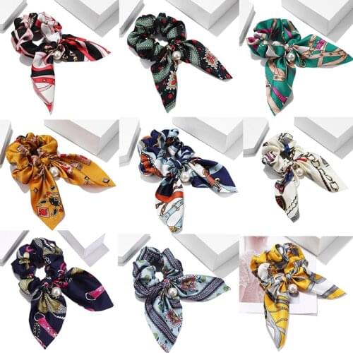 Hot Sale Bohemian Style Elastic With Pearl Bowknot Hair Bands For Women Scrunchies Headband Hair Accessories