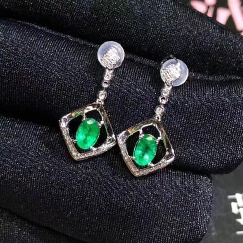 Fashionable Nature Emerald Stud Earrings For Women S925 Silver Fine Jewelry Engagement Gift Real Emerland Gemstones Certificate