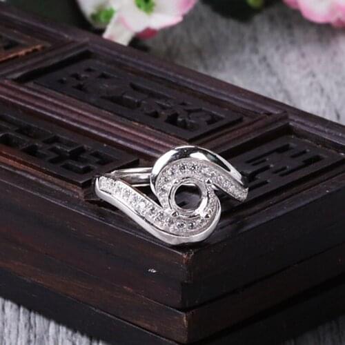 Silver 925 Engagement Wedding Ring for Women Sterling 5x5mm Oval Cut Semi Mount Ring Setting Accents Cubic Zirconia (CZ)