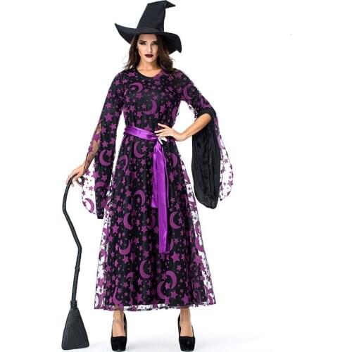 JIEZuoFang Purple Halloween Cosplay New Clothes Party Star Magic Witch Witch Vintage Harajuku Dress Robes pour femmes