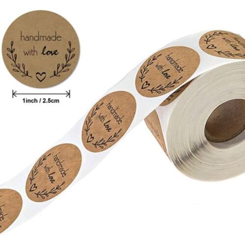100-500pcs Round Natural Kraft Handmade Stickers Scrapbooking Package Adhesive Thank You Sticker bakery Seal Labels Stationery