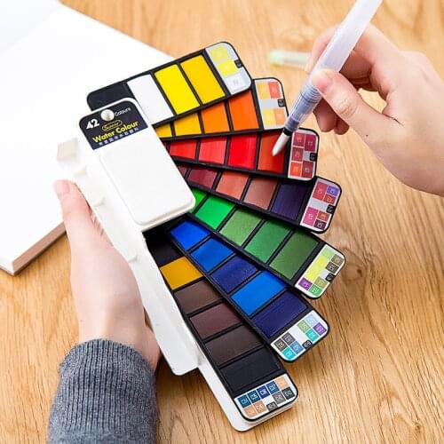 18/25/33/42 Colors Water Color Paint Portable Foldable Transparent Fan-Shaped Solid Solid Gouache School Supplies Art Supplies