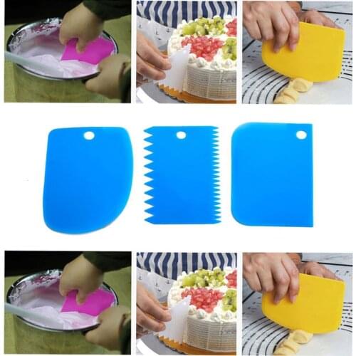 3PCs Plastic Dough Scraper Cream Smooth Cake Spatula Baking Pastry Gadget Sets Kitchen Butter Knife Dough Cutter Pastry Tools