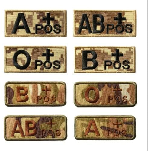3D Embroidery Blood Type Patch A + B + AB + O +POS Tactical Military Badge Hook Loop Emblem Camouflage Applique Stickers