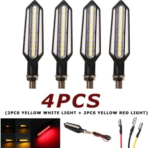 4pcs Motorcycle LED Flowing Water Turn Signal Indicator Light Red Brake Light Day-time Running Lamp