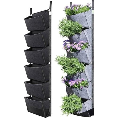 6 Layer Felt Vertical Planter Two-chamber design Wall Hanging Flower Pots Grow Container Bags for Garden Green Field