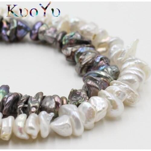 8-10mm Natural Irregular Flat White Black Freshwater Pearl Loose Beads For Jewelry Making DIY Making Bracelet 15'' Strand/Inches