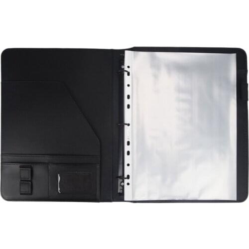 A4 Vegetarian Leather 3 Ring Portfolio Binder Business Binder Padfolio with Notebook Pad for Interview & Business