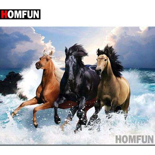 HOMFUN 5D Diamond Painting Full Drill Diamond Embroidery "Animal horse" Picture Of Rhinestone Handmade Home Decor A20193