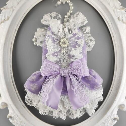 Free Shipping Handmade Dog Clothes Dog Dress Lace Skirt Purple Polar Fleece Soft Warm Cat Pet Outfit Coat Poodle Yorkie Florida