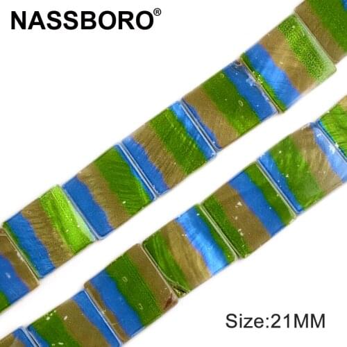 21mm Square Shape Green Blue Stripe Printed Shell Beads Natural Stone Beads for Jewelry Making Handmade Necklace Craft Materials