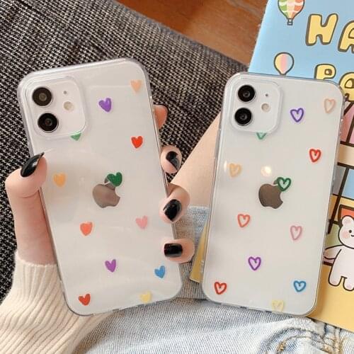 Fashion Silicone Love Heart Phone Case For iPhone 12 mini 11Pro Max X XS XR Transparent SE2020 7 8Plus Shockproof Soft TPU Cover