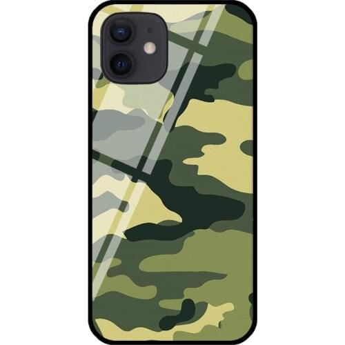 Green Camo Tempered Glass Phone Case For iPhone 12 mini 11 Pro Max XS X XR 7 8 Plus SE 2020 Coque