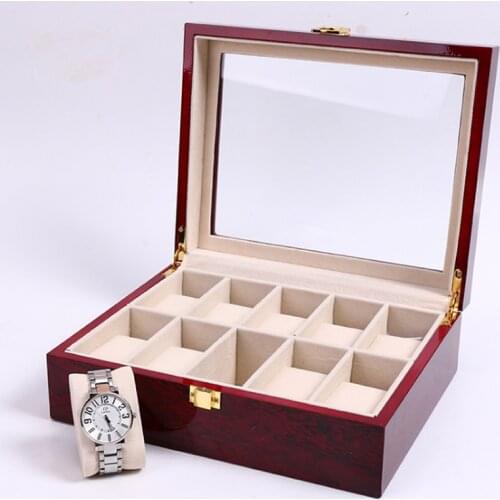 10 Slots Wood Watch Display Boxes Case Red High Light Watch Organizer Box Piano Paint Jewel Display Box