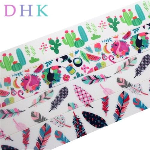 DHK 1.5'' 5yards feather cactus printed grosgrain Ribbon Accessory hairbow headwear decoration DIY Wholesale 38mm E1617