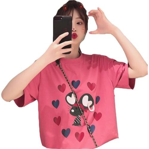 Summer New Net Red Ins Short-sleeved Female T-shirt Students Korean Version Of Loose Trend Cartoon Printing Wild Women Tees Tops