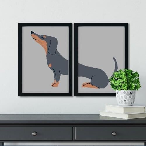 Dachshund Canvas Painting, Lovely Pet Dog Poster,Gray Animal Wall Art Picture,Modern Minimalist Cartoon Home Decor