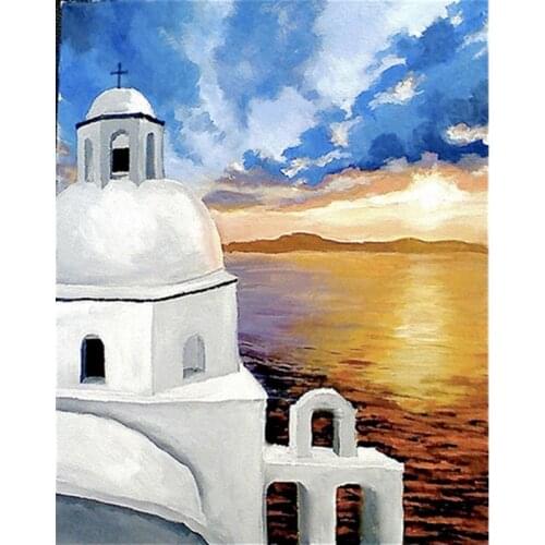 Gatyztory 60x75cm DIY Painting By Numbers Seaside Castle Handpainted Oil Painting Canvas Colouring Artwork Wall Decor