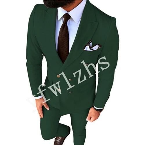 Handsome Double-Breasted Groomsmen Peak Lapel Groom Tuxedos Wedding Dress Men Suits Blazer Prom Dinner (Jacket+Pants+Tie) K609