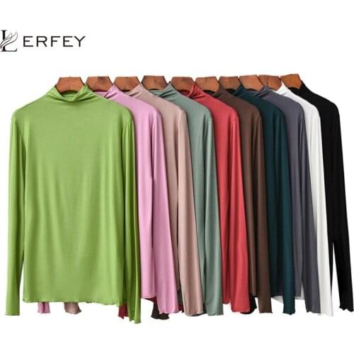 LERFEY Autumn Spring Women Causal Solid T Shirt Long Sleeve Slim Turtleneck T Shirts Lady Girls Basic Tee New Clothing Tops