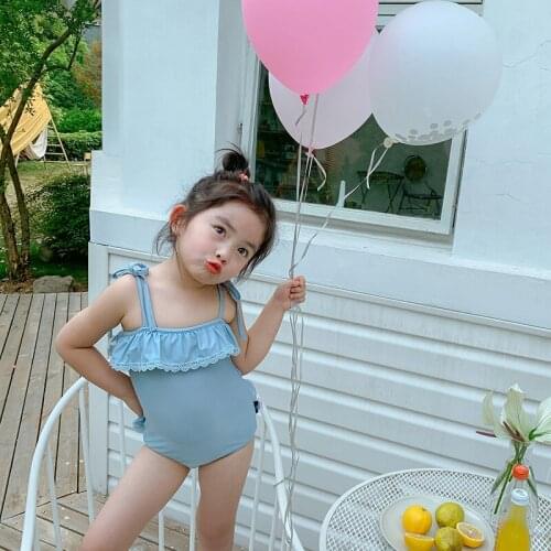 Girls Summer Childrens Solid Color One-piece Swimsuits Little Girls Cute Princess Sleeveless Swimwear Childrens Swimsuits