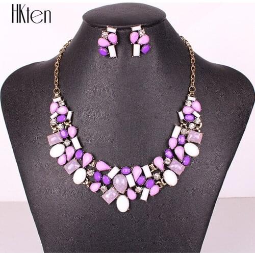 MS17592 Fashion Brand Jewelry Sets Antique Pink Necklace Purple Sets High Quality Bridal Jewelry Party Gifts
