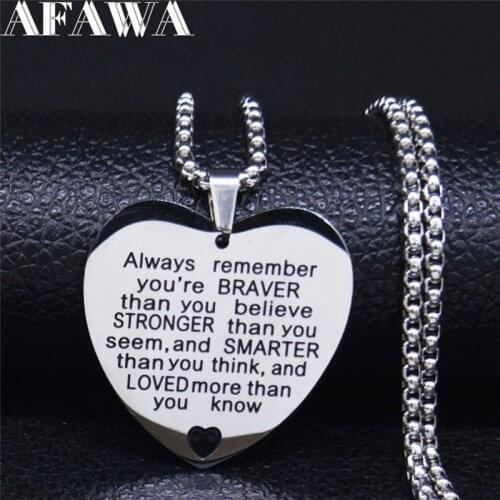AFAWA Love Encouraging Language Stainless Steel Statement Necklace Men/Women Silver Color Heart Necklace Jewelry colar N3320S01
