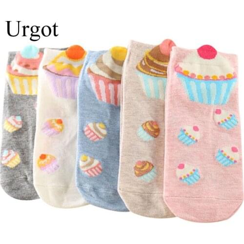Urgot 5 Pairs Womens Socks Fashion Cartoon Cute Animal Cotton Socks Short Female Spring Autumn Soft Warm Breathable Socks Meias