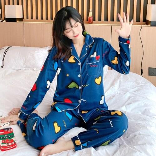 New Fashion Women Lovely Leisure Cotton Sleepwear Womens Female Cartoon Pajamas Casual Long-sleeve Pijamas Night Suit Pyjama