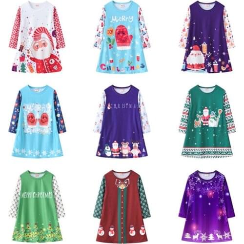 Girls Dress Christmas Children Vestidos For 2-8Years Kids Clothes 2021 Spring Autumn Long Sleeve Cartoon Print Princess Dresses