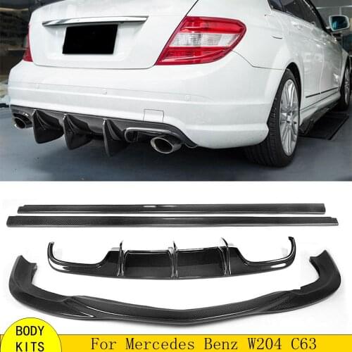 Carbon Fiber Full Body Kit For Mercedes Benz W204 C63 AMG Sedan 4 Door 2008-2011 Rear Bumper Diffuser Front Lip Side Skirts