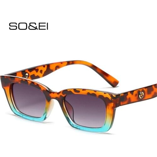 SO&EI Vintage Classic Small Rectangle Women Luxury Sunglasses Brand Designer Men Square Gradient Sun Glasses Shades UV400