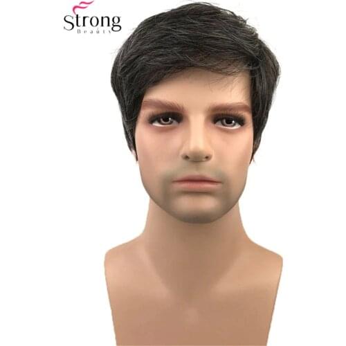 StrongBeauty Short Full Wigs Synthetic Wig for Men Black mix Gray