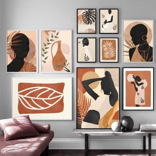 Vintage Fashion Woman Palm Leaf Abstract Wall Art Canvas Painting Nordic Posters And Prints Wall Pictures For Living Room Decor